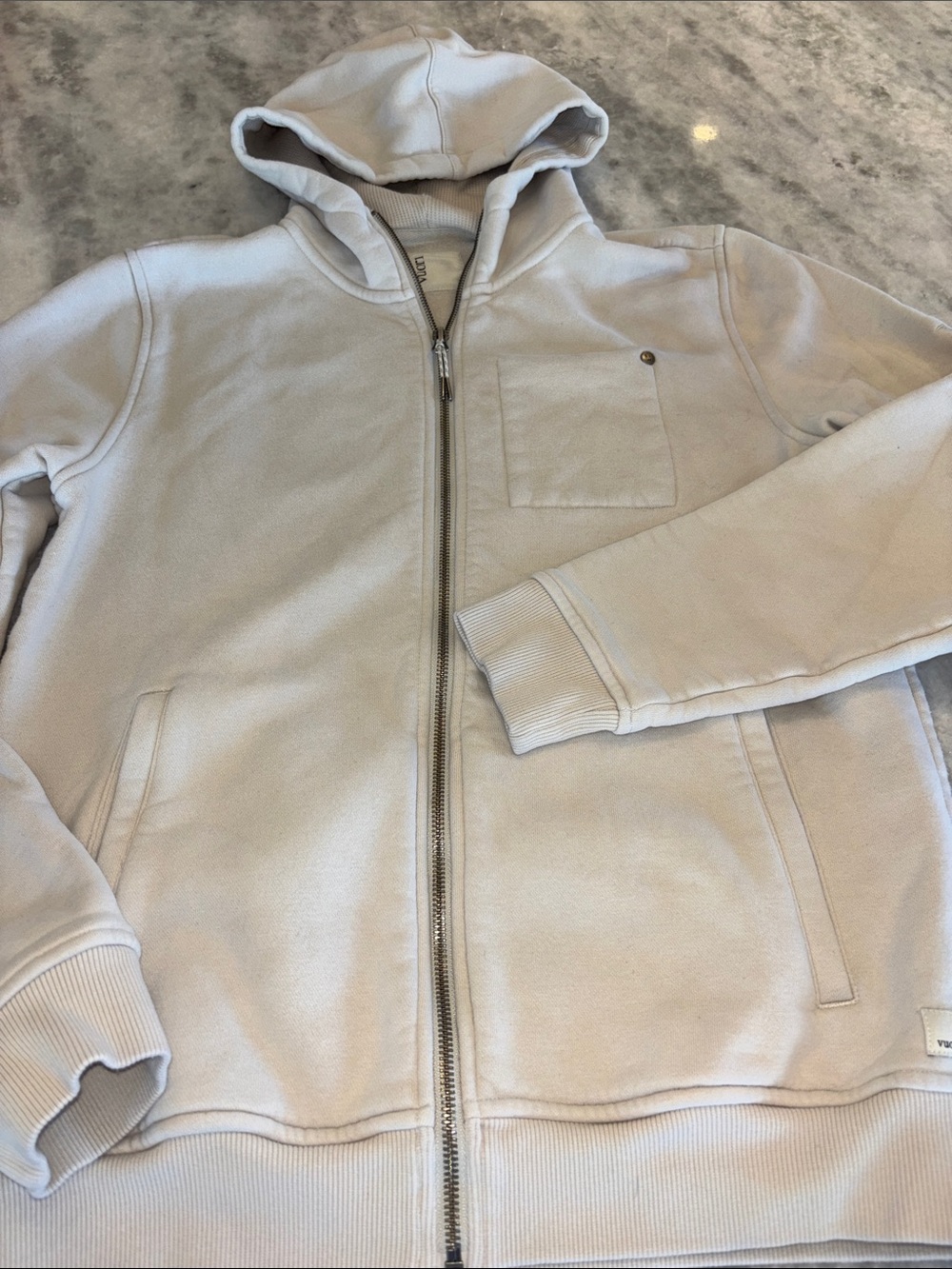 Vuori Cream Zip Hoodie with Minimal Logo